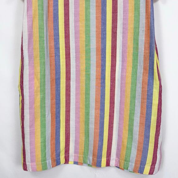 J Crew Women's Rainbow Pinstripe Linen Blend Dress Medium Petite - Picture 5 of 16